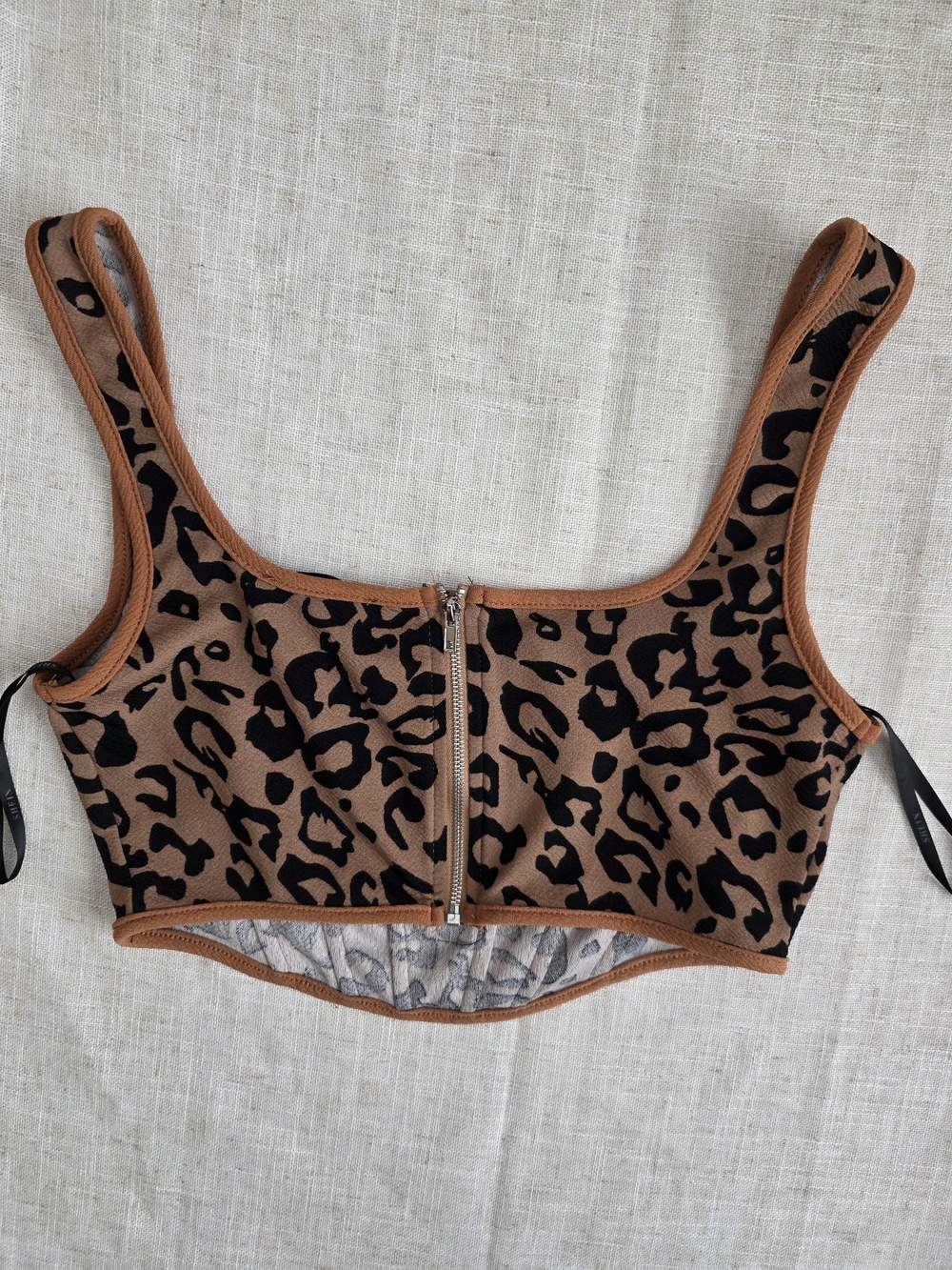 SHEIN Brown Black Leopard Animal‎ Print Corset Crop Trendy Glam Night Flattering - Picture 3 of 5